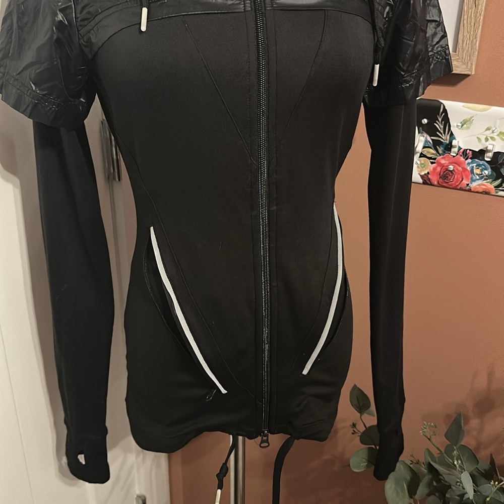 Adidas Stella McCartney women’s black high collar pockets fitted whistle S coat - Picture 3 of 16